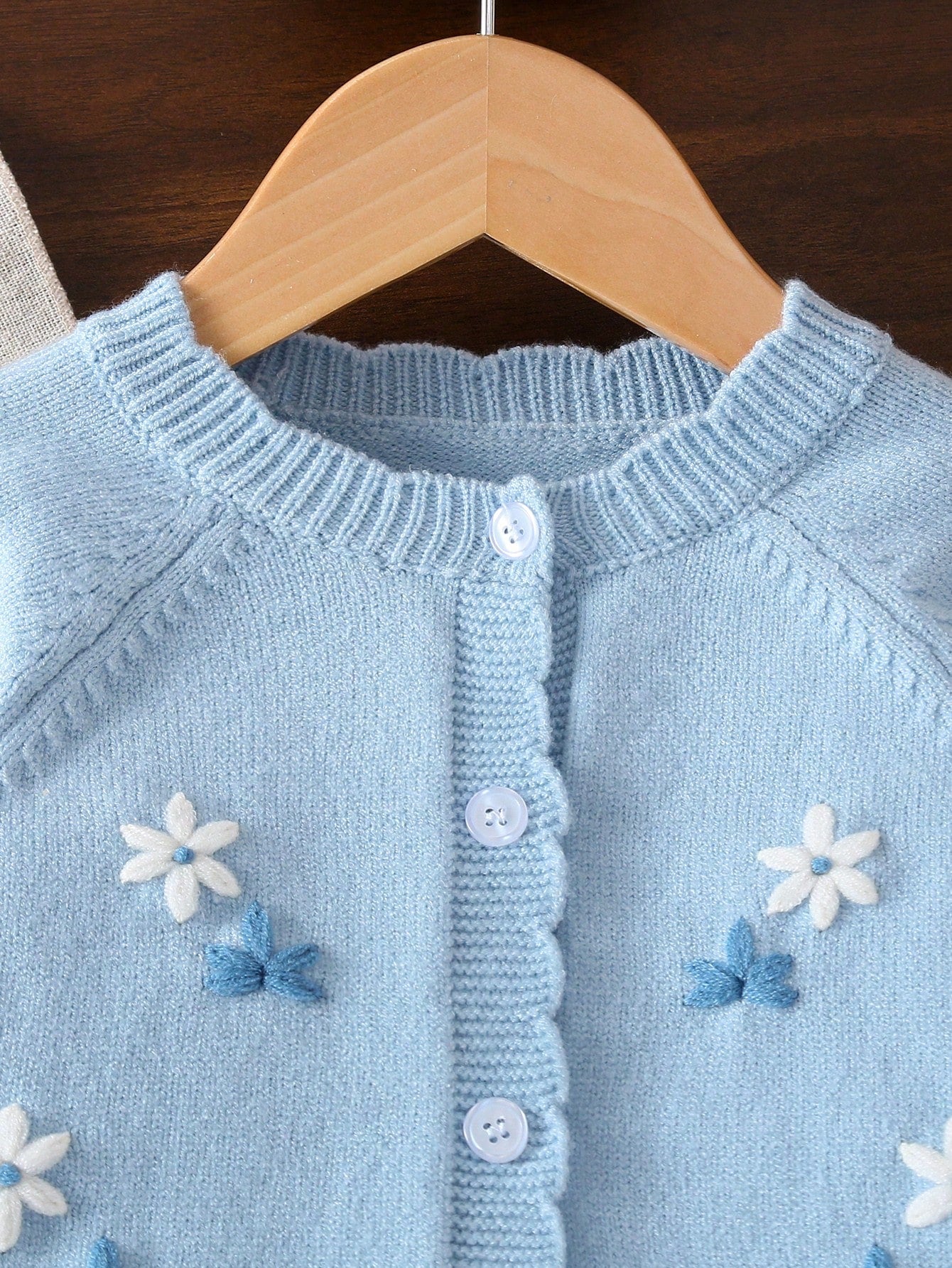 Baby Girls Cardigans, Light Blue Round Neck Knitted Sweater, Soft Pastoral Style, 3D Hand Embroidery, Exquisite Heavy Work, Cute Sweet Cartoon Casual, Suitable For Autumn Winter, Home, Outings