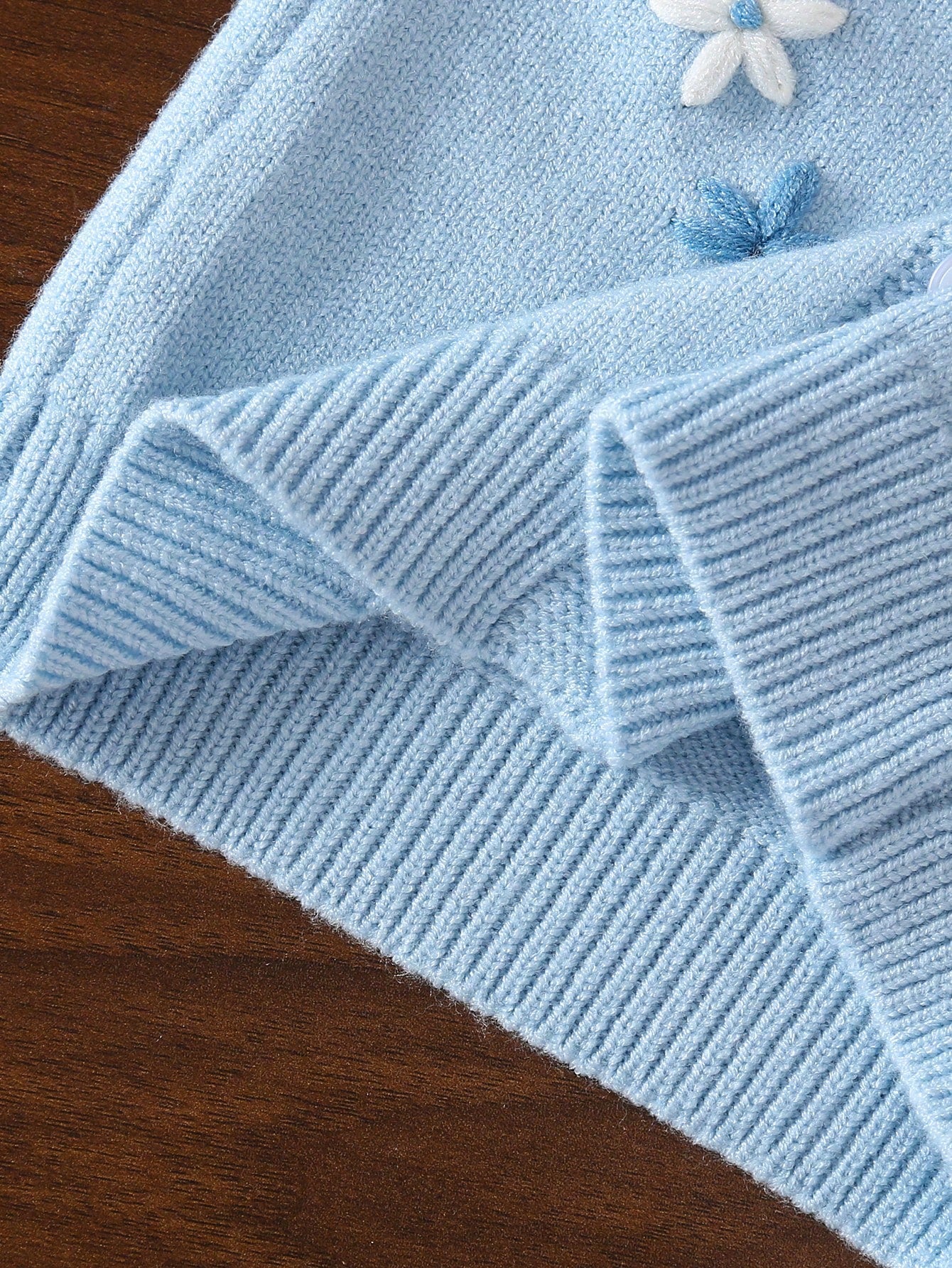 Baby Girls Cardigans, Light Blue Round Neck Knitted Sweater, Soft Pastoral Style, 3D Hand Embroidery, Exquisite Heavy Work, Cute Sweet Cartoon Casual, Suitable For Autumn Winter, Home, Outings
