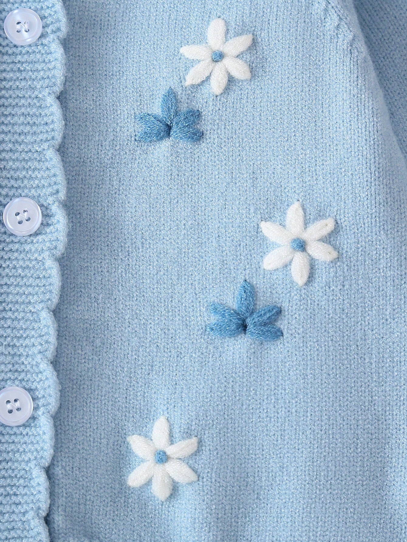 Baby Girls Cardigans, Light Blue Round Neck Knitted Sweater, Soft Pastoral Style, 3D Hand Embroidery, Exquisite Heavy Work, Cute Sweet Cartoon Casual, Suitable For Autumn Winter, Home, Outings