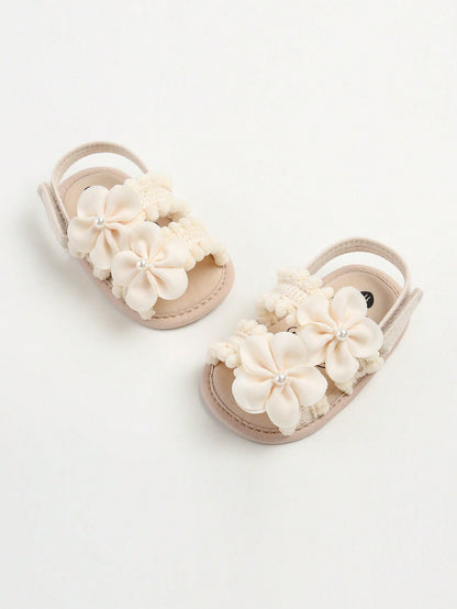 Baby Girls' Summer Outdoor Toddler Shoes With 3D Flower Decor