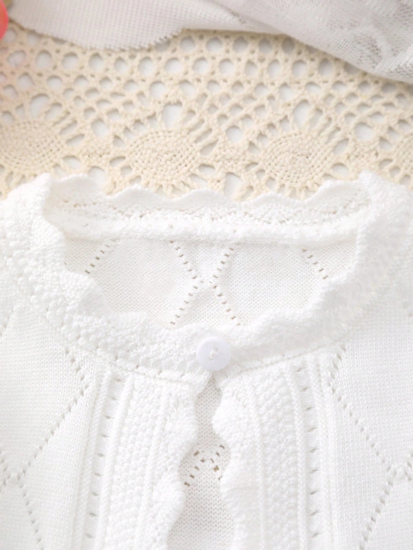 Baby Girls' Versatile Argyle Hollow-Out Lace Trim Knit Cardigan Shawl, Spring/Summer