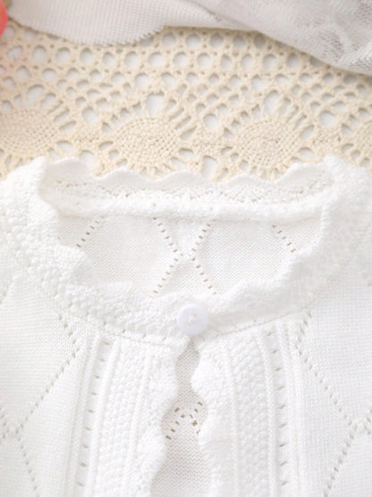 Baby Girls' Versatile Argyle Hollow-Out Lace Trim Knit Cardigan Shawl, Spring/Summer