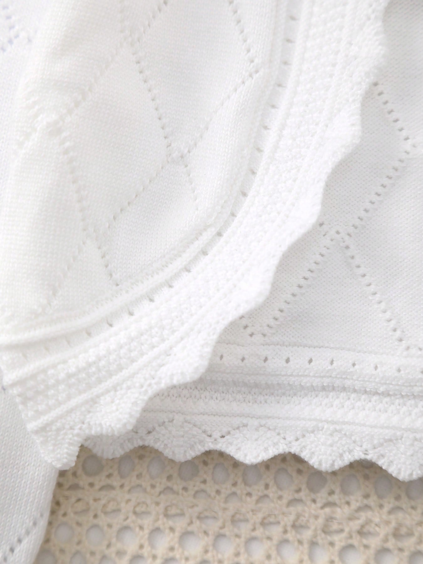 Baby Girls' Versatile Argyle Hollow-Out Lace Trim Knit Cardigan Shawl, Spring/Summer