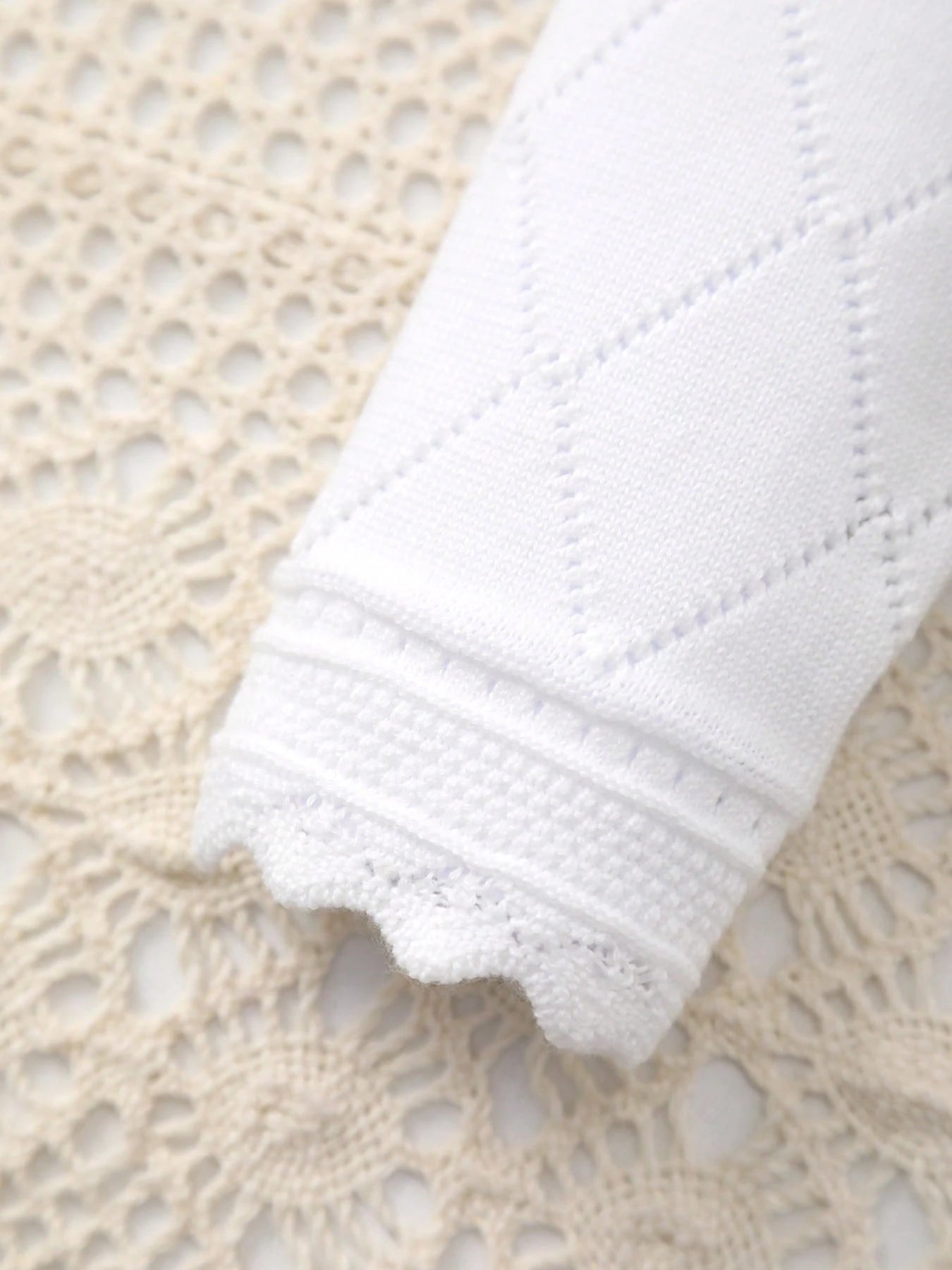Baby Girls' Versatile Argyle Hollow-Out Lace Trim Knit Cardigan Shawl, Spring/Summer