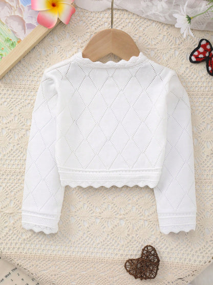Baby Girls' Versatile Argyle Hollow-Out Lace Trim Knit Cardigan Shawl, Spring/Summer