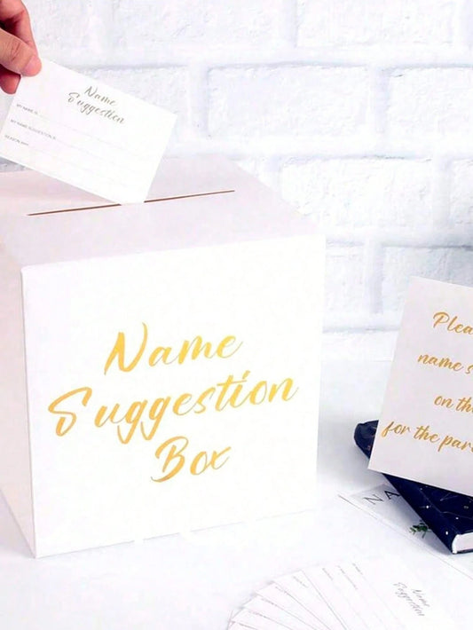 Baby Name Voting Box, Includes 30 Cards, White Foil Paper Cardboard Newborn Name Suggestion Collection Box, Gender Reveal Party Decoration, Baby Shower Guest Interaction Prop, Suitable For Wedding, Bi