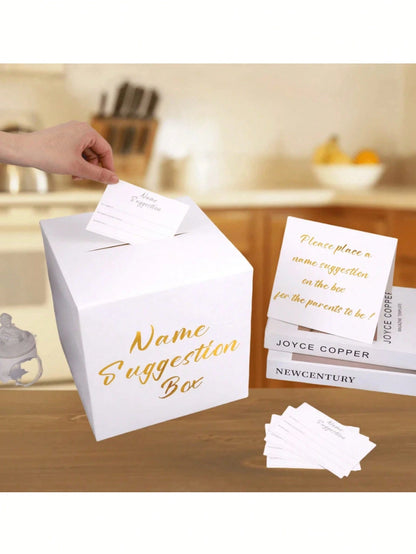 Baby Name Voting Box, Includes 30 Cards, White Foil Paper Cardboard Newborn Name Suggestion Collection Box, Gender Reveal Party Decoration, Baby Shower Guest Interaction Prop, Suitable For Wedding, Bi