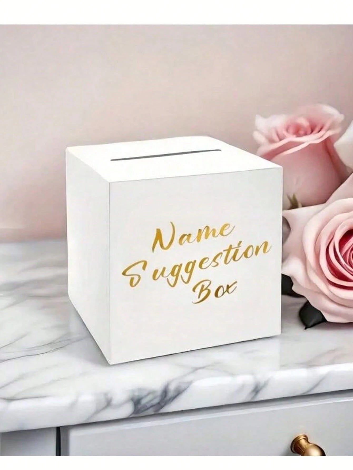 Baby Name Voting Box, Includes 30 Cards, White Foil Paper Cardboard Newborn Name Suggestion Collection Box, Gender Reveal Party Decoration, Baby Shower Guest Interaction Prop, Suitable For Wedding, Bi