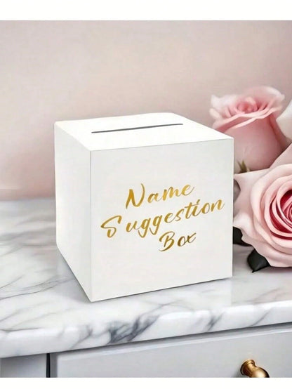 Baby Name Voting Box, Includes 30 Cards, White Foil Paper Cardboard Newborn Name Suggestion Collection Box, Gender Reveal Party Decoration, Baby Shower Guest Interaction Prop, Suitable For Wedding, Bi