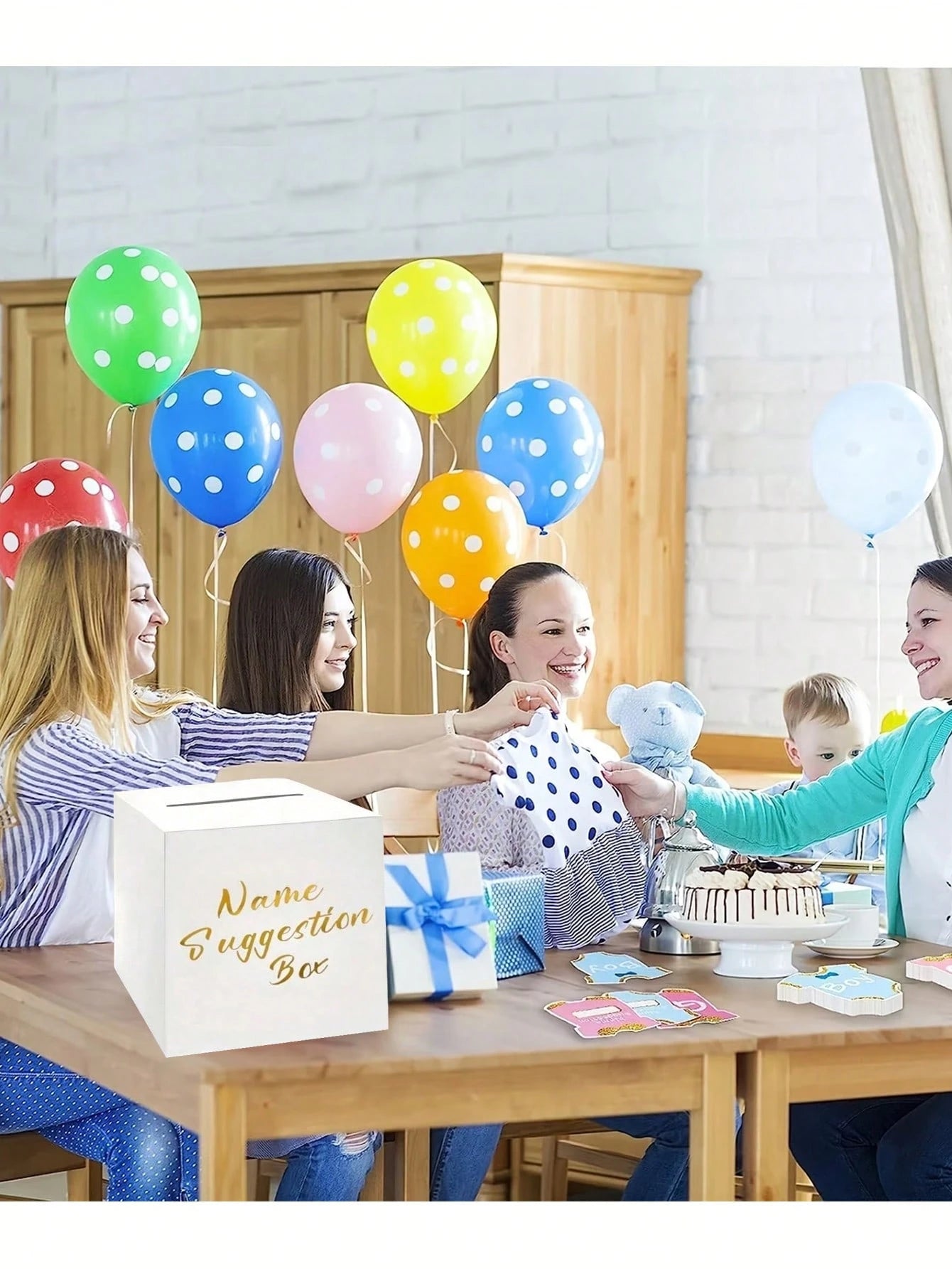 Baby Name Voting Box, Includes 30 Cards, White Foil Paper Cardboard Newborn Name Suggestion Collection Box, Gender Reveal Party Decoration, Baby Shower Guest Interaction Prop, Suitable For Wedding, Bi