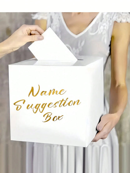 Baby Name Voting Box, Includes 30 Cards, White Foil Paper Cardboard Newborn Name Suggestion Collection Box, Gender Reveal Party Decoration, Baby Shower Guest Interaction Prop, Suitable For Wedding, Bi