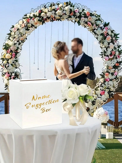 Baby Name Voting Box, Includes 30 Cards, White Foil Paper Cardboard Newborn Name Suggestion Collection Box, Gender Reveal Party Decoration, Baby Shower Guest Interaction Prop, Suitable For Wedding, Bi