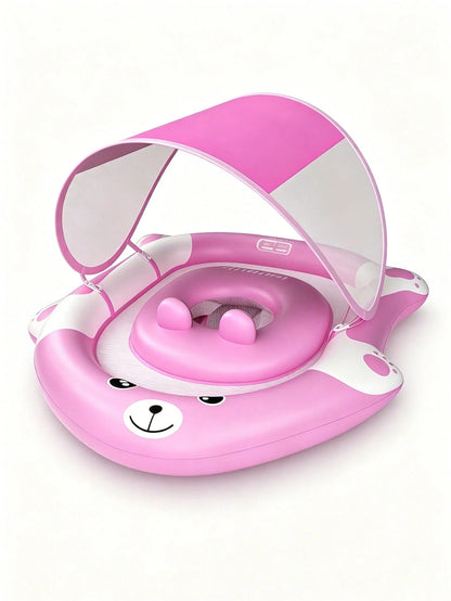 Baby Pool Float With Removable Canopy, Inflatable Infant Swim Ring Toy With UPF50+ Sun Protection, Cute Bear Toddler Water Floaties For Beach Pool.