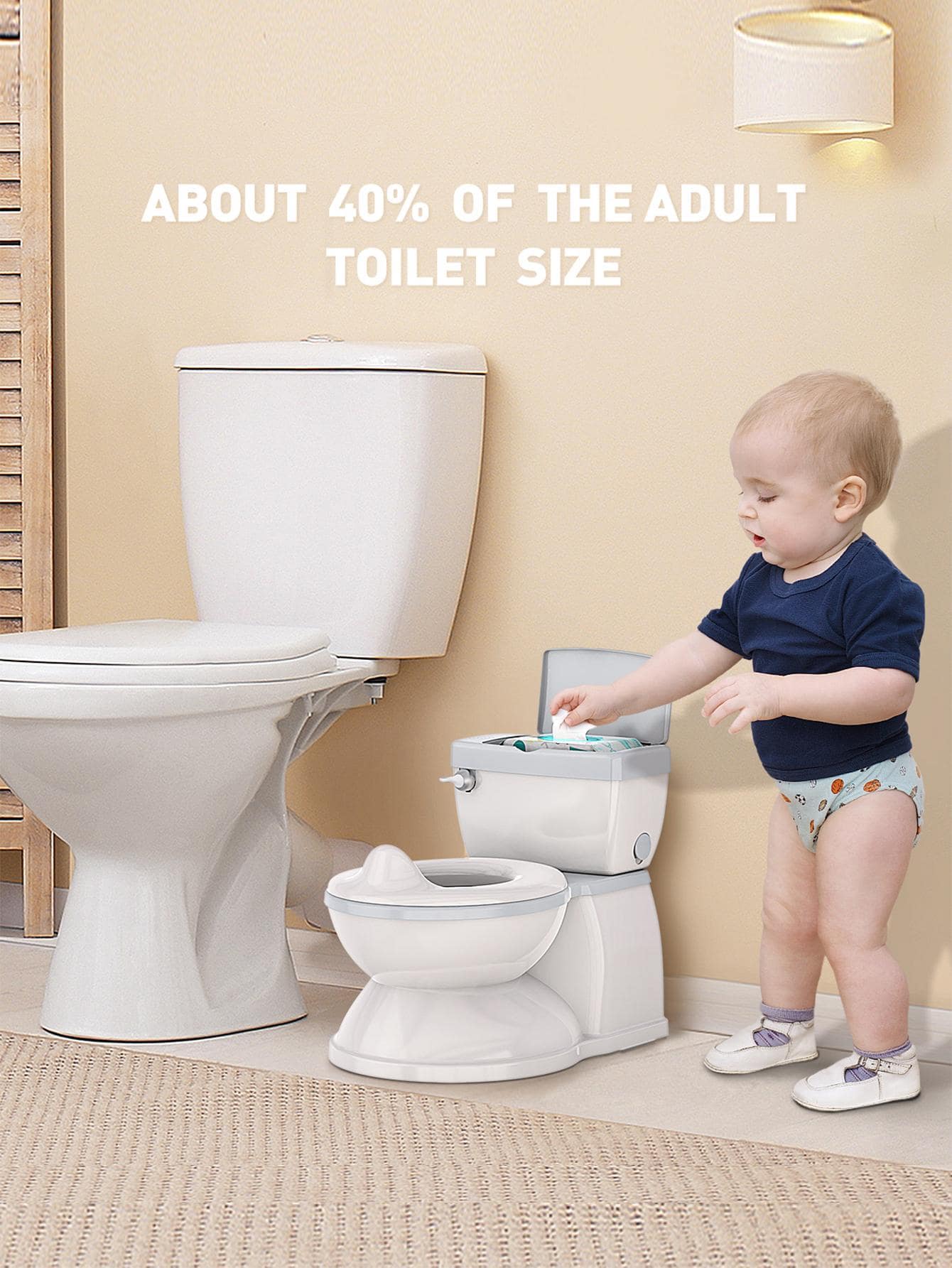 Baby Potty Training Toilet With Realistic Flushing Sound & Feel Like An Adult Toilet, Removable Pot, With Storage Tank And Toilet Paper Holder