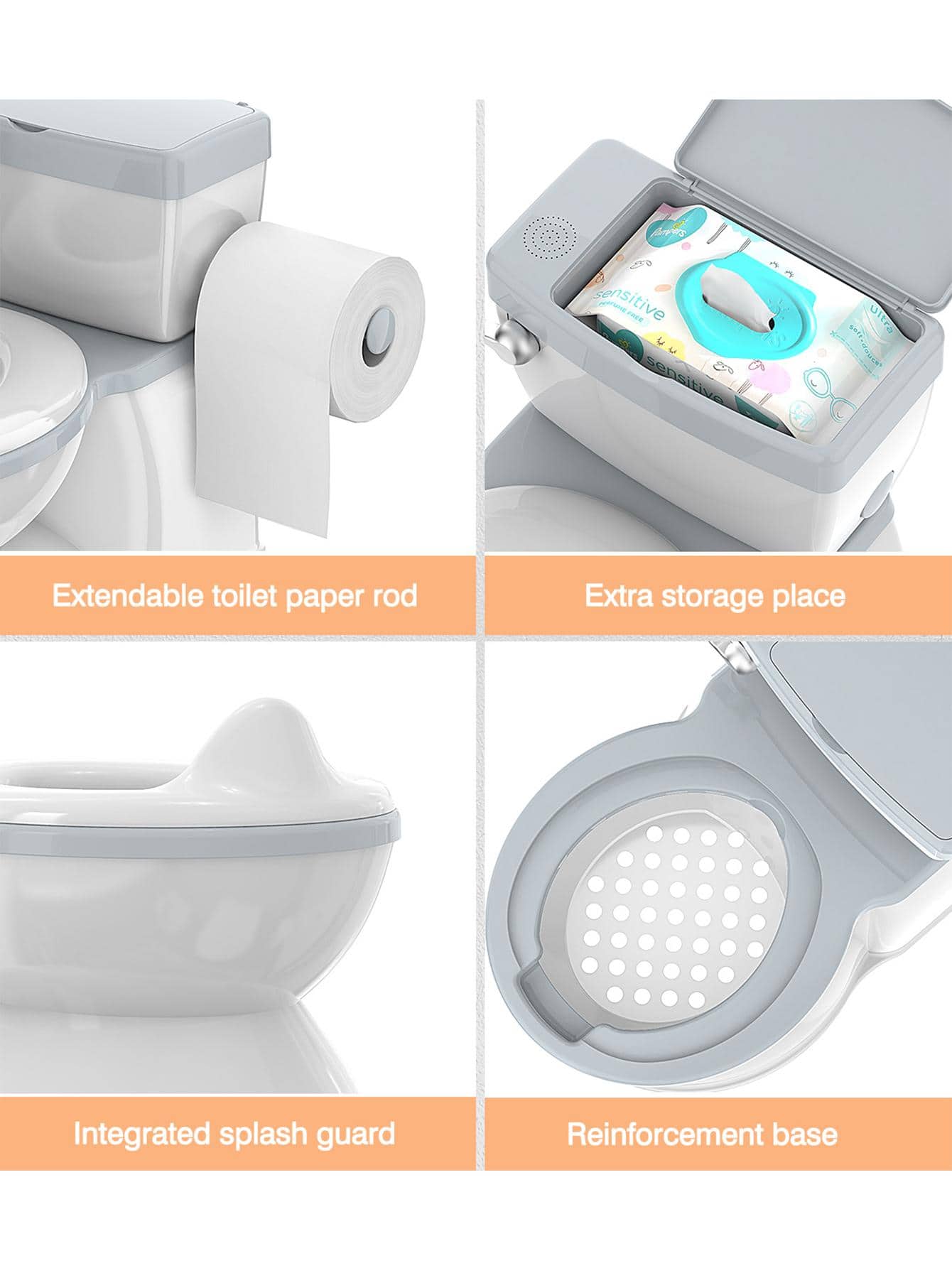Baby Potty Training Toilet With Realistic Flushing Sound & Feel Like An Adult Toilet, Removable Pot, With Storage Tank And Toilet Paper Holder