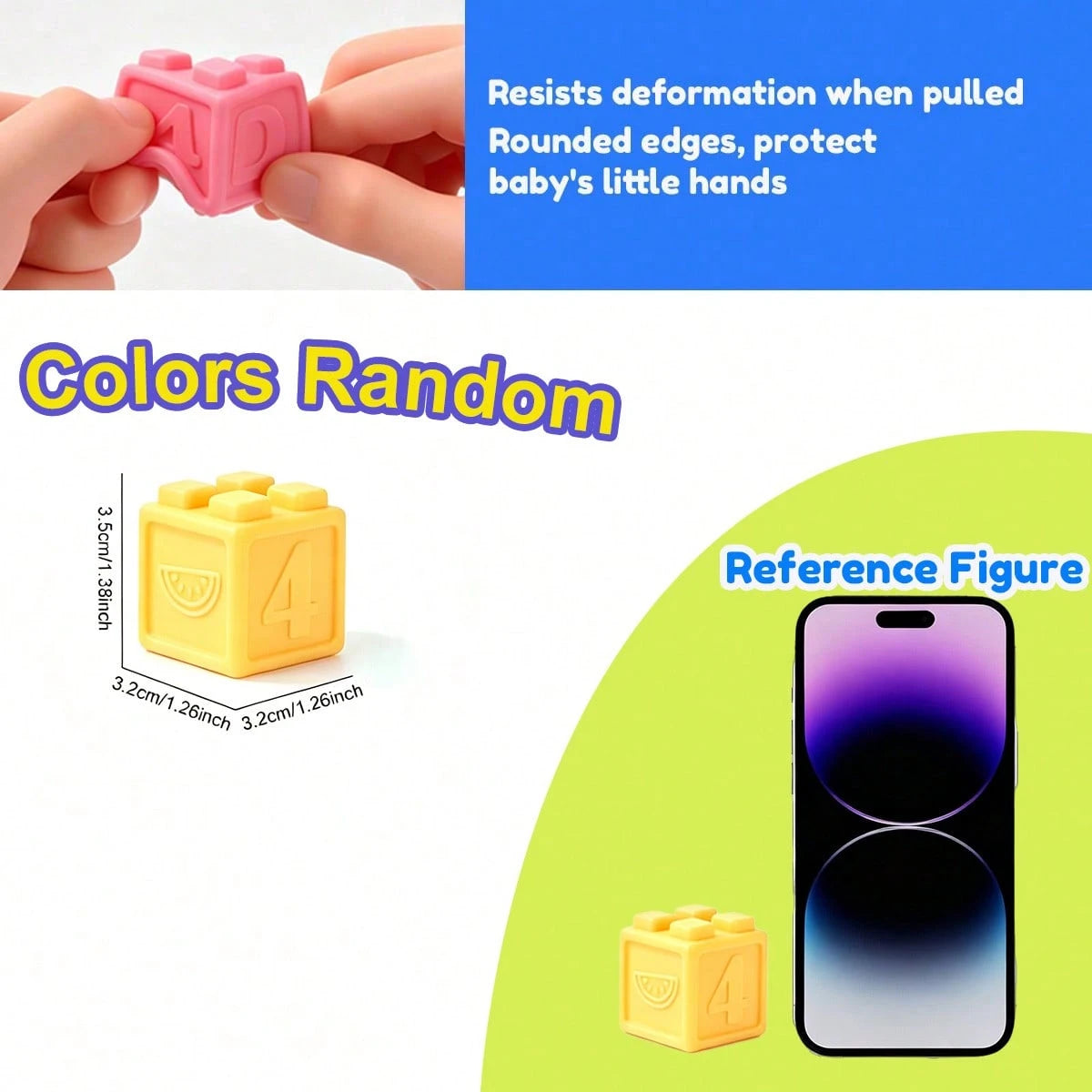 Baby Soft Silicone Chewable Blocks, English, Fruit, Geometry, Animal, Shape Recognition, Early Education Enlightenment Blocks Birthday Gift (Random Color)