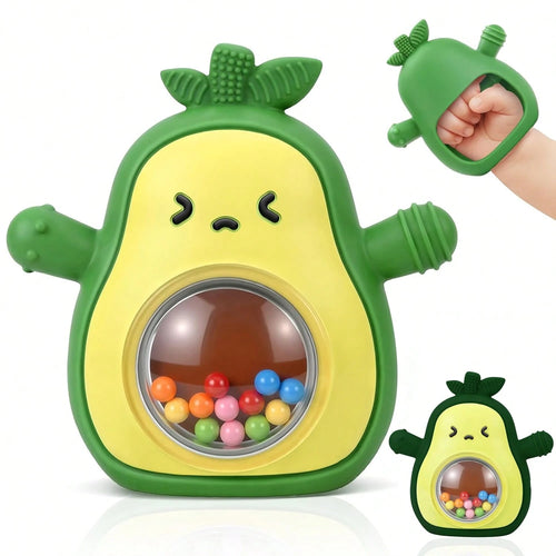 Baby Teething Toy, Silicone Avocado-Shaped Design, Baby Rattle, Sensory Toy, Children's Gift, Newborn Accessory, Suitable For Teething Babies, Helps Prevent Thumb-Sucking, Chewable And Soothing Toy
