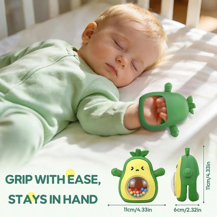 Baby Teething Toy, Silicone Avocado-Shaped Design, Baby Rattle, Sensory Toy, Children's Gift, Newborn Accessory, Suitable For Teething Babies, Helps Prevent Thumb-Sucking, Chewable And Soothing Toy
