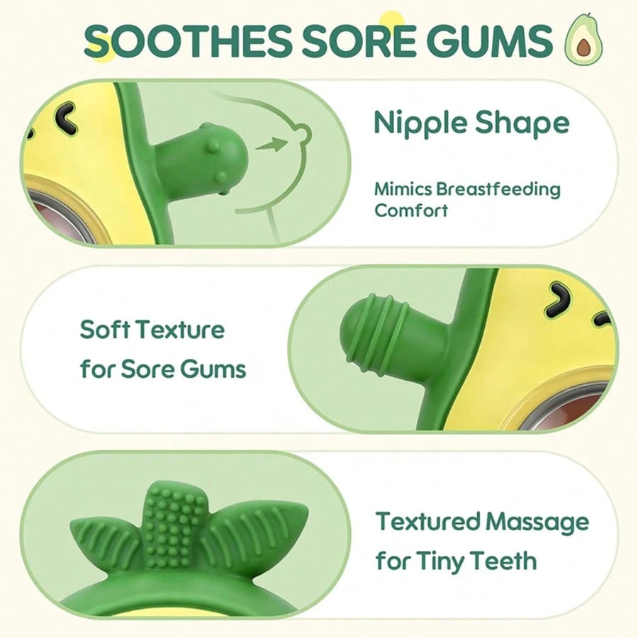 Baby Teething Toy, Silicone Avocado-Shaped Design, Baby Rattle, Sensory Toy, Children's Gift, Newborn Accessory, Suitable For Teething Babies, Helps Prevent Thumb-Sucking, Chewable And Soothing Toy