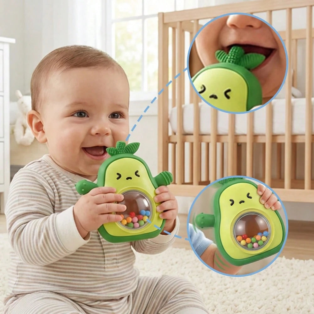 Baby Teething Toy, Silicone Avocado-Shaped Design, Baby Rattle, Sensory Toy, Children's Gift, Newborn Accessory, Suitable For Teething Babies, Helps Prevent Thumb-Sucking, Chewable And Soothing Toy