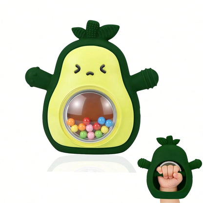 Baby Teething Toy, Silicone Avocado-Shaped Design, Baby Rattle, Sensory Toy, Children's Gift, Newborn Accessory, Suitable For Teething Babies, Helps Prevent Thumb-Sucking, Chewable And Soothing Toy