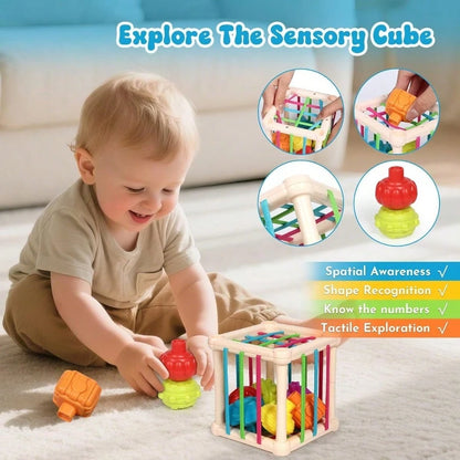 Baby Toys 18-36 Months, Montessori 7-In-1 Activity Set- Stacking Blocks, Infant Teething Toy & Sensory Bin, Baby Boys & Girls Gifts