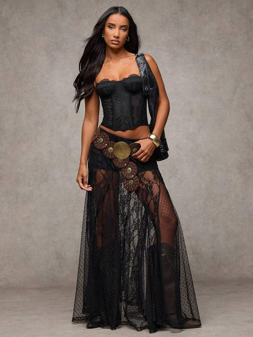 BAE Lace See-Through Low-Waist Skirt, Women Country Music Concert/Beach Resort,Valentine's Day, Valentine For Women