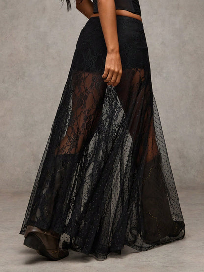 BAE Lace See-Through Low-Waist Skirt, Women Country Music Concert/Beach Resort,Valentine's Day, Valentine For Women