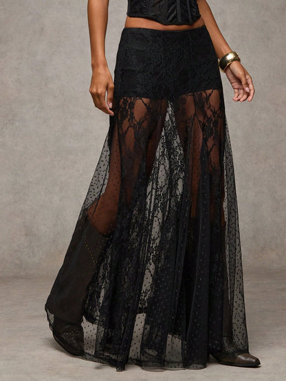 BAE Lace See-Through Low-Waist Skirt, Women Country Music Concert/Beach Resort,Valentine's Day, Valentine For Women