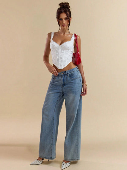 BAE White Floral Eyelet Embroidery Camisole Top, Women's Tight-Fitting Crop Tank, Spring/Summer