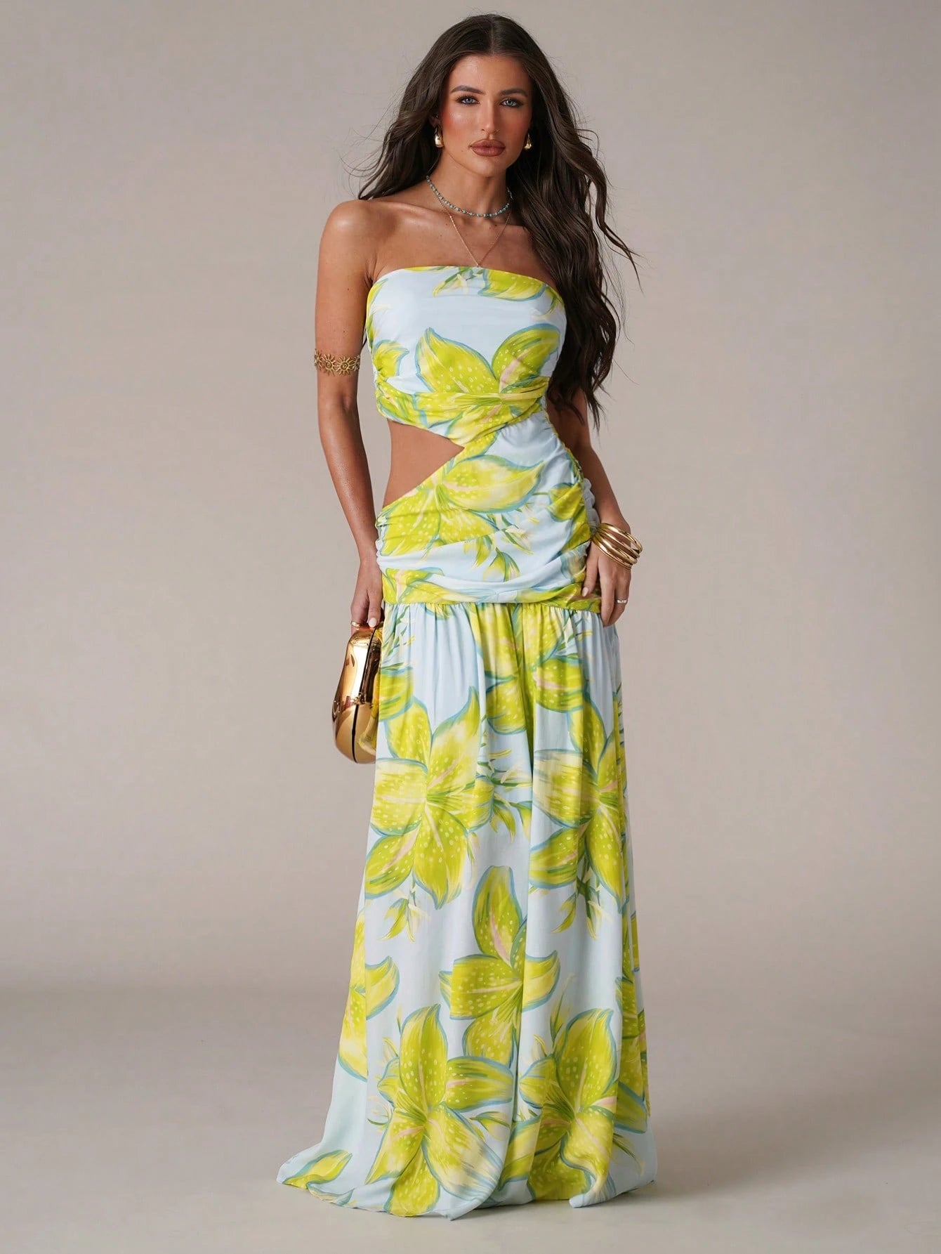 BAE Women's Light Blue Floral Summer Casual Holiday Vacation Dress,Bohemian Elegant Loose Woven Print Beach Dress,Suitable For Music Festival & Outing