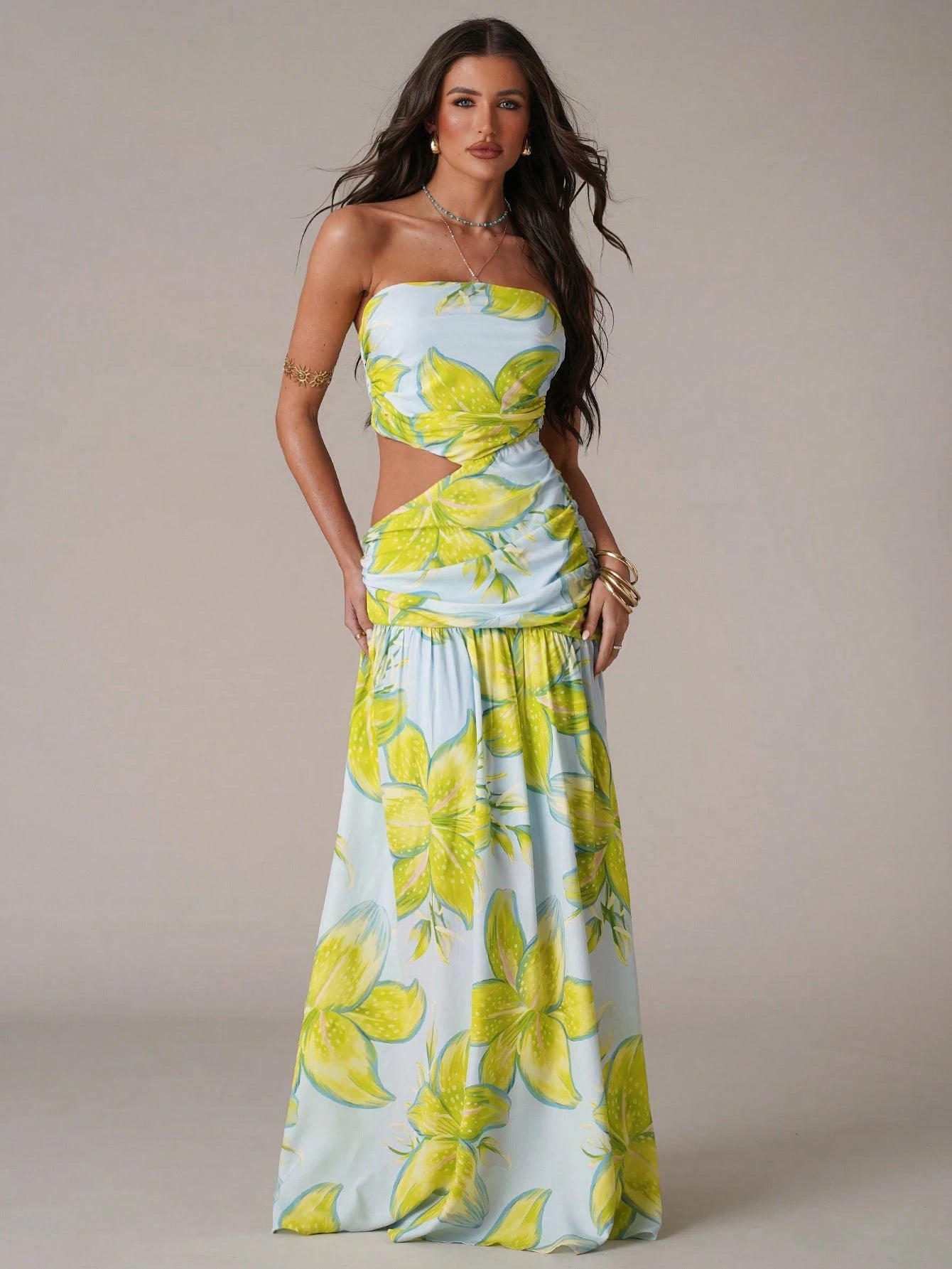 BAE Women's Light Blue Floral Summer Casual Holiday Vacation Dress,Bohemian Elegant Loose Woven Print Beach Dress,Suitable For Music Festival & Outing