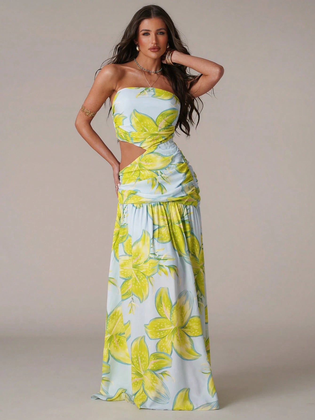 BAE Women's Light Blue Floral Summer Casual Holiday Vacation Dress,Bohemian Elegant Loose Woven Print Beach Dress,Suitable For Music Festival & Outing