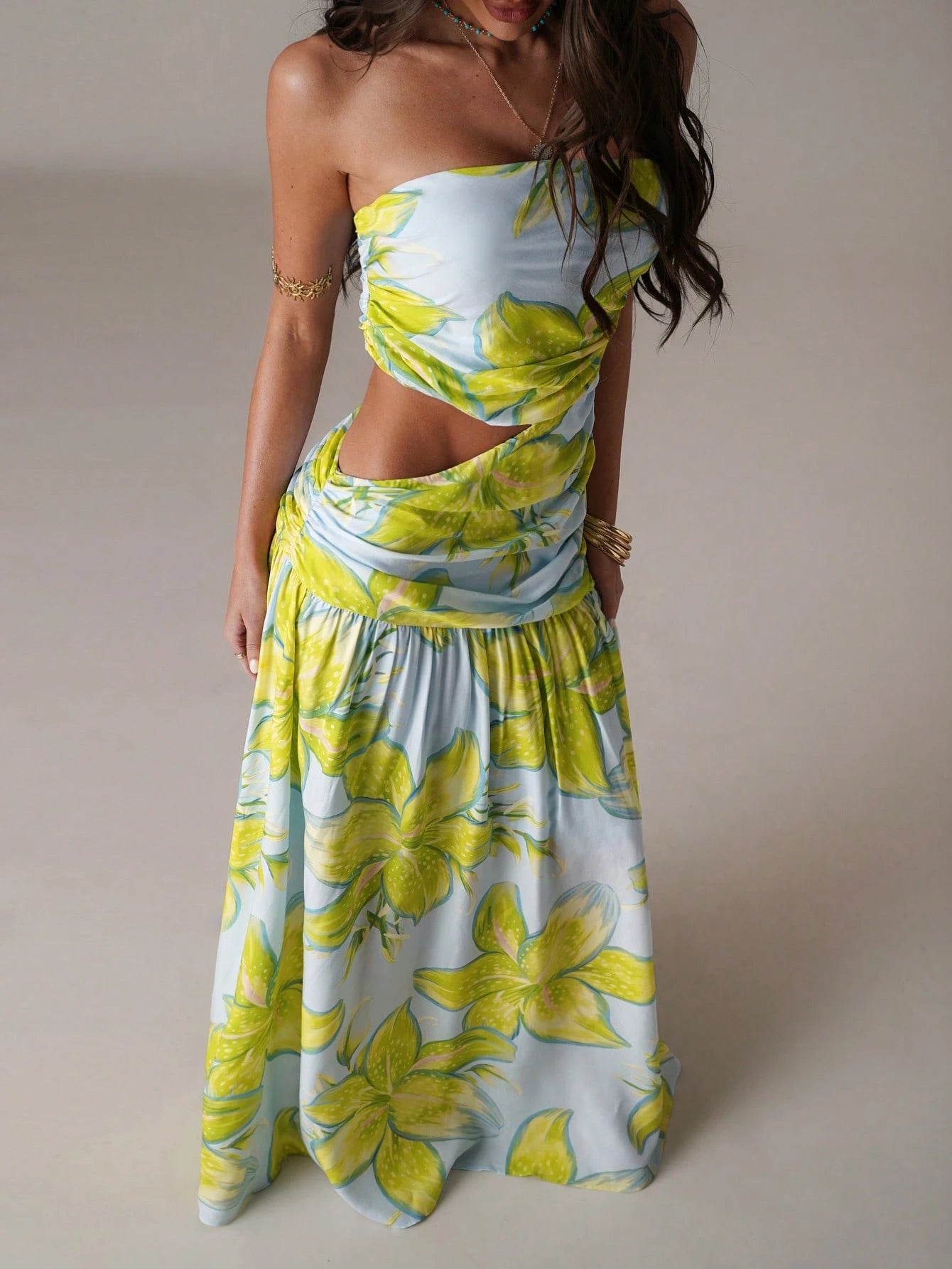 BAE Women's Light Blue Floral Summer Casual Holiday Vacation Dress,Bohemian Elegant Loose Woven Print Beach Dress,Suitable For Music Festival & Outing