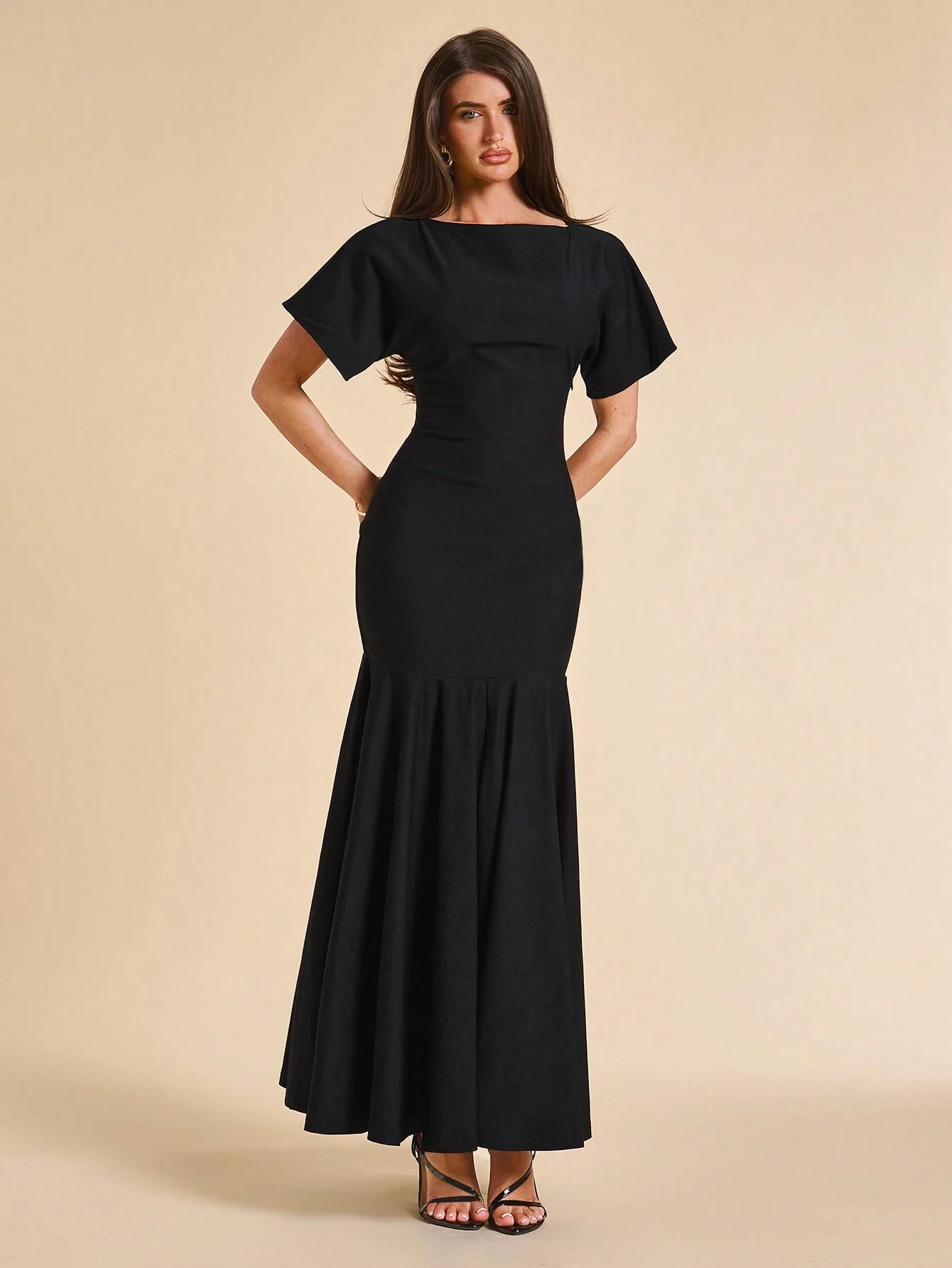 BAE Women's Solid Color Pleated Elegant Classy Mature Waist Gathering Dress For Party Dinner Date Formal Wedding Going Out Casual Outfits Black Summer