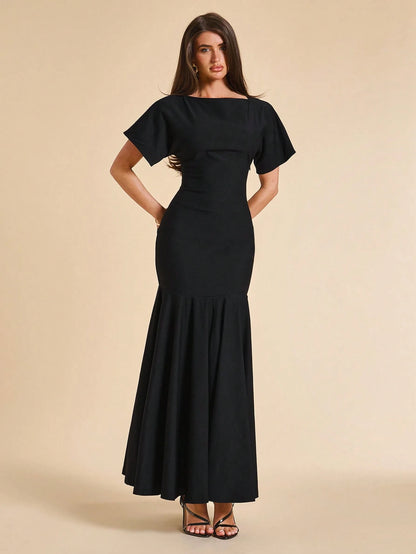 BAE Women's Solid Color Pleated Elegant Classy Mature Waist Gathering Dress For Party Dinner Date Formal Wedding Going Out Casual Outfits Black Summer