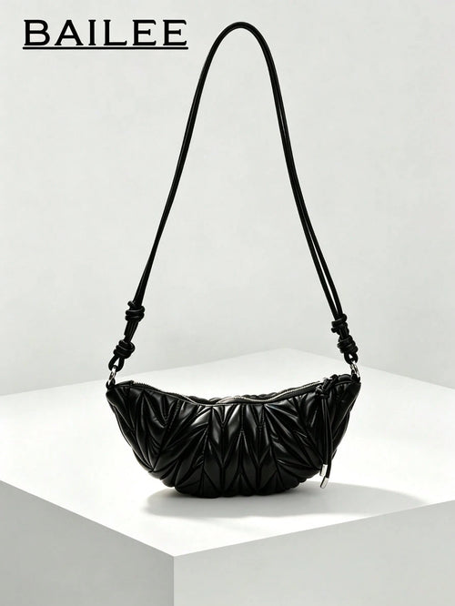 BAILEE Stylish Casual, Solid-Colored PU Single-Strap Bag With Quilted Binding And Shoulder Strap. Perfect For Outfits And As A Gift.