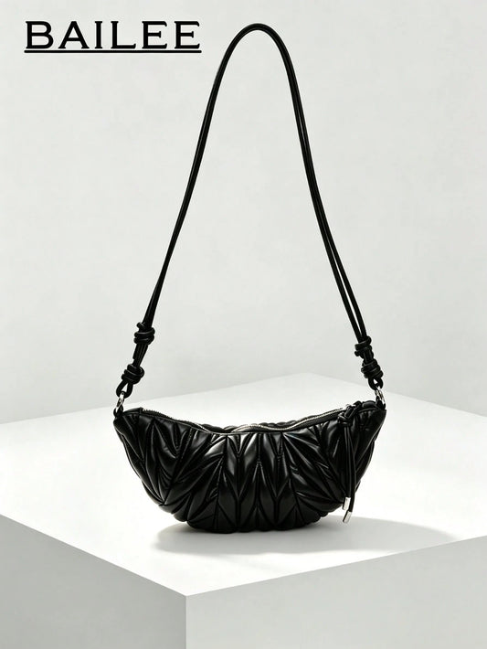 BAILEE Stylish Casual, Solid-Colored PU Single-Strap Bag With Quilted Binding And Shoulder Strap. Perfect For Outfits And As A Gift.