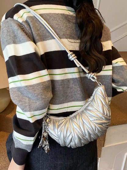 BAILEE Stylish Casual, Solid-Colored PU Single-Strap Bag With Quilted Binding And Shoulder Strap. Perfect For Outfits And As A Gift.