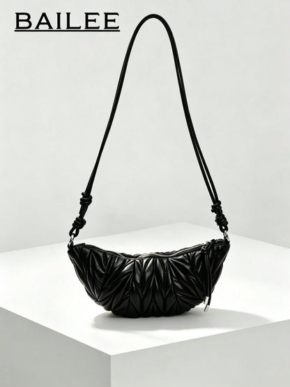 BAILEE Stylish Casual, Solid-Colored PU Single-Strap Bag With Quilted Binding And Shoulder Strap. Perfect For Outfits And As A Gift.