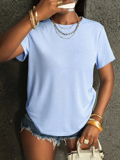 Basic Solid Color Crew Neck Short Sleeve Casual Top