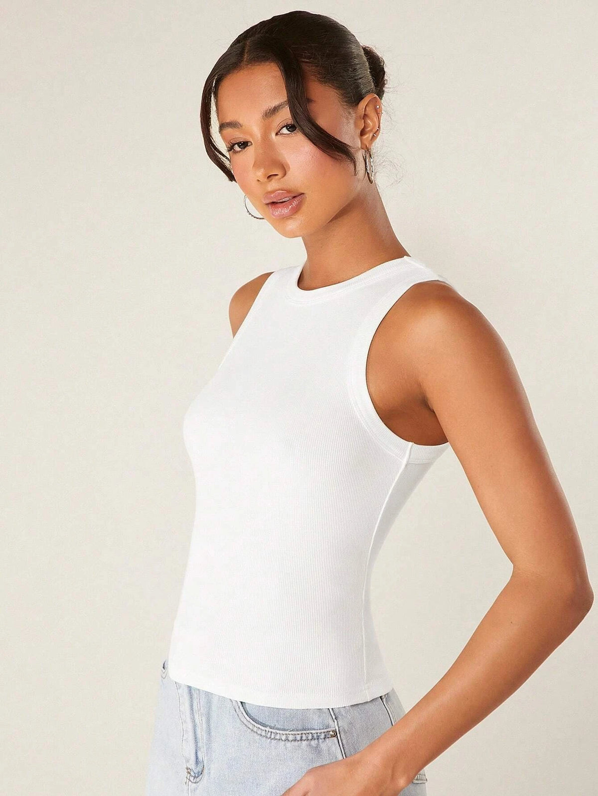 BASICS Solid Slim Tank Top Tops For Women White Tops