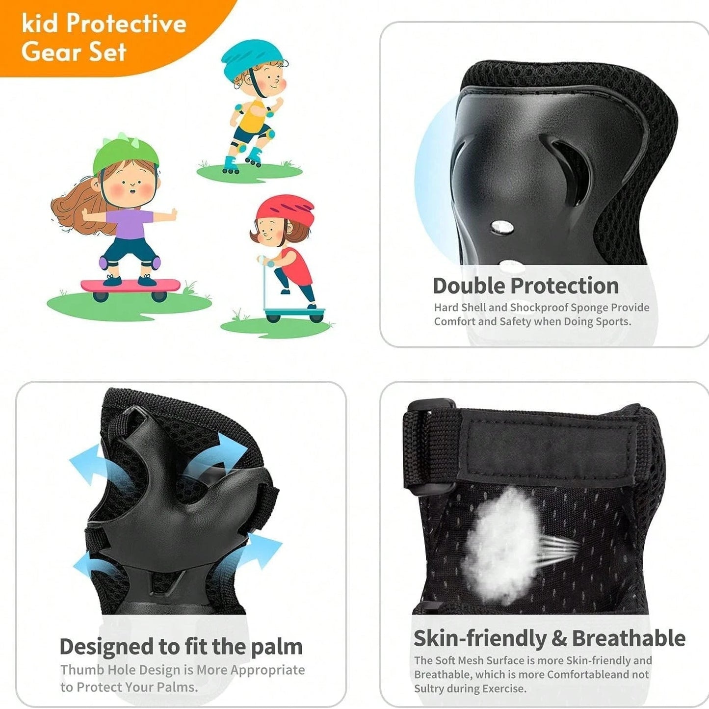 BAT DEICIDE 6PCS Kids Protective Gear CPSIA Certified: Knee Pads Elbow Pads Wrist Guards For Skateboard Cycling Scooter Skating Balance Bike 2-5Y, Back To School