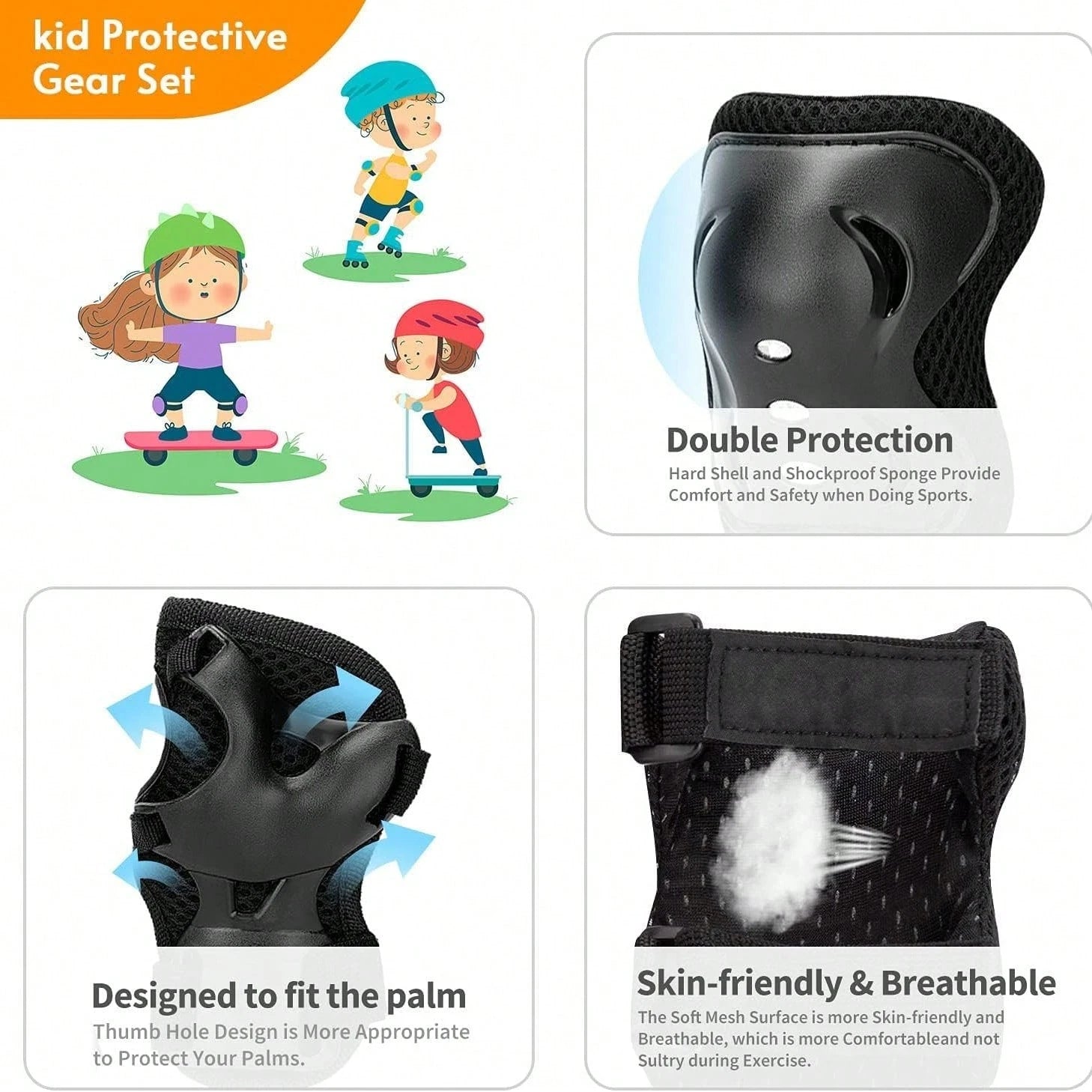 BAT DEICIDE 6PCS Kids Protective Gear CPSIA Certified: Knee Pads Elbow Pads Wrist Guards For Skateboard Cycling Scooter Skating Balance Bike 2-5Y, Back To School