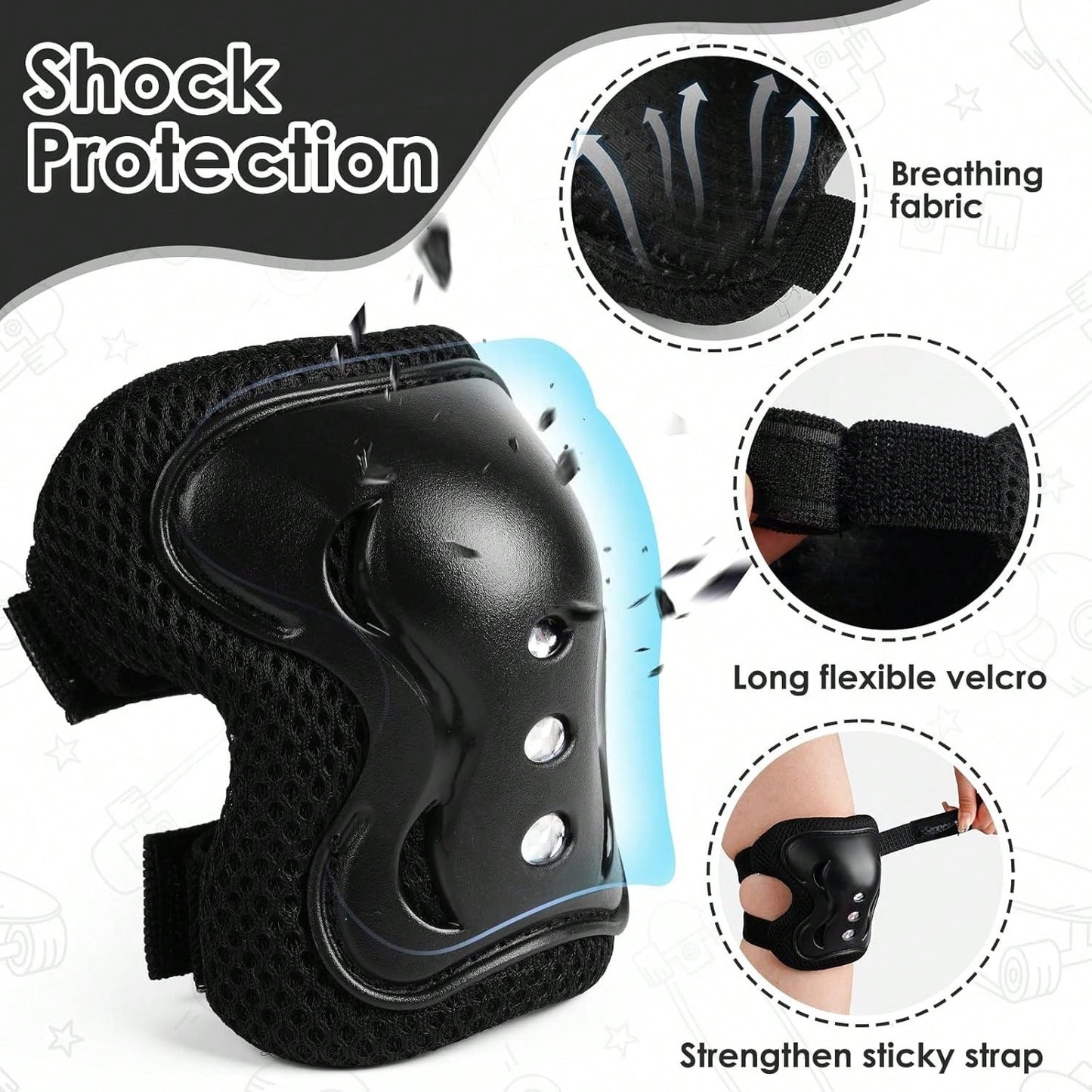 BAT DEICIDE 6PCS Kids Protective Gear CPSIA Certified: Knee Pads Elbow Pads Wrist Guards For Skateboard Cycling Scooter Skating Balance Bike 2-5Y, Back To School