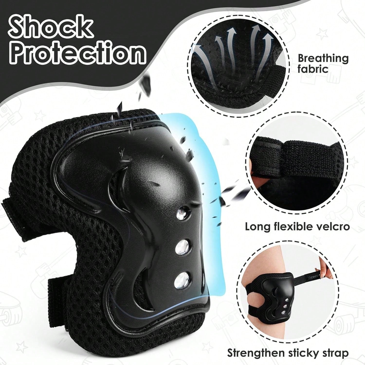 BAT DEICIDE 6PCS Kids Protective Gear CPSIA Certified: Knee Pads Elbow Pads Wrist Guards For Skateboard Cycling Scooter Skating Balance Bike 2-5Y, Back To School