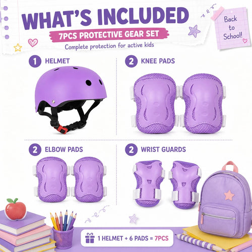 BAT DEICIDE 7PCS Kids Bike Helmet And Protective Pads Set, Adjustable Helmet With Knee Elbow Pads And Wrist Guards For Skating, Scooter, Cycling, Ages 3-10