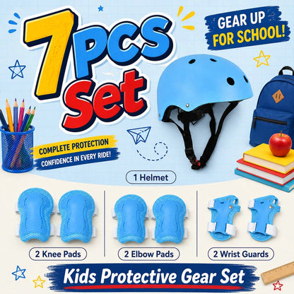 BAT DEICIDE 7PCS Kids Bike Helmet And Protective Pads Set, Adjustable Helmet With Knee Elbow Pads And Wrist Guards For Skating, Scooter, Cycling, Ages 3-10