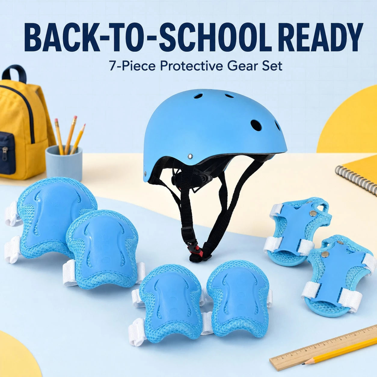 BAT DEICIDE 7PCS Kids Bike Helmet And Protective Pads Set, Adjustable Helmet With Knee Elbow Pads And Wrist Guards For Skating, Scooter, Cycling, Ages 3-10