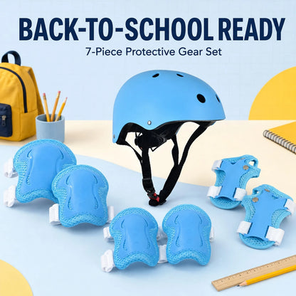BAT DEICIDE 7PCS Kids Bike Helmet And Protective Pads Set, Adjustable Helmet With Knee Elbow Pads And Wrist Guards For Skating, Scooter, Cycling, Ages 3-10